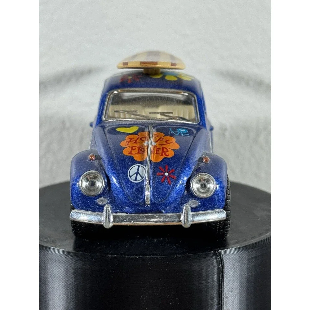 Kinsmart 1967 Blue Diecast Volkswagen Beetle Decal w/Surfboard 1:32 Pullback Car